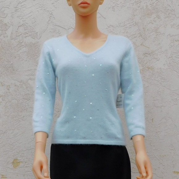 PIERRE CARDIN Pullover Blue Angora 1950s Style New - Picture 5 of 7